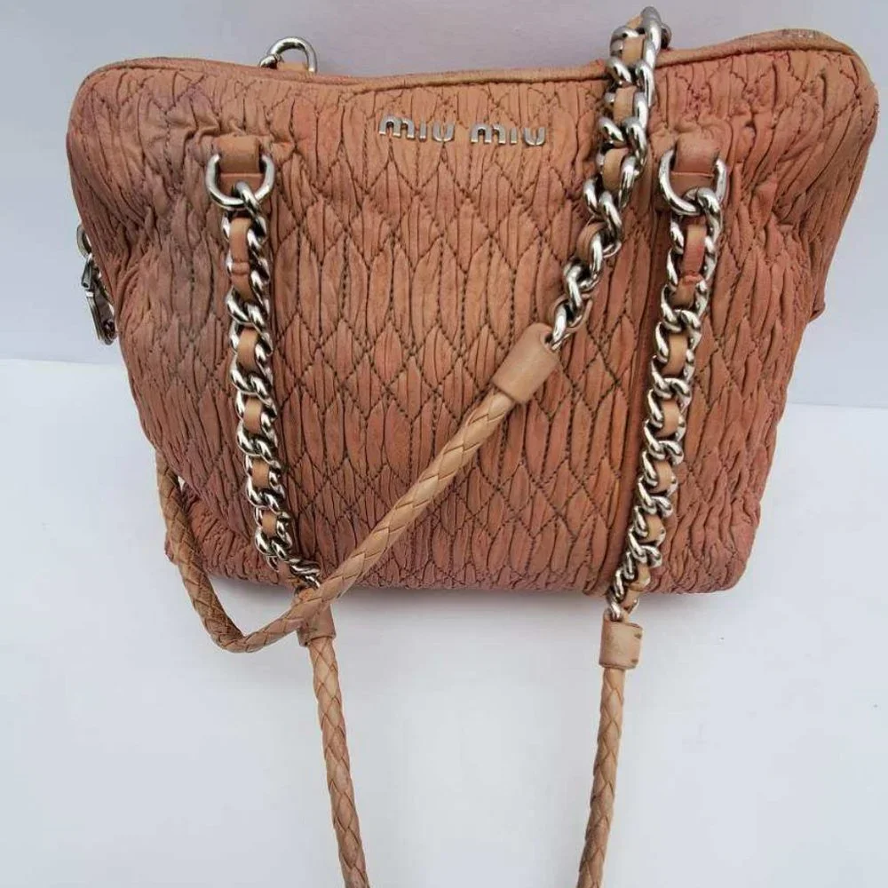 Miu Miu Prada Metelasse arcadie nappa Leather double chain purse beige pink tote - Picture 2 of 15